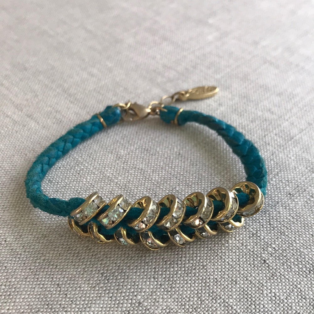 Blue Suede & Rhinestone Bracelet